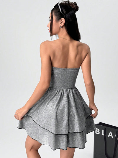 Shiny Ruffle Bandeau Mini Dress - Chic & Trendy Fashion for Any Occasion