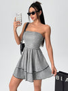 Shiny Ruffle Bandeau Mini Dress - Chic & Trendy Fashion for Any Occasion