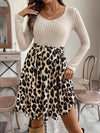 Chic Vintage Leopard Print A-Line Dress with Square Collar and Ruffle Hem