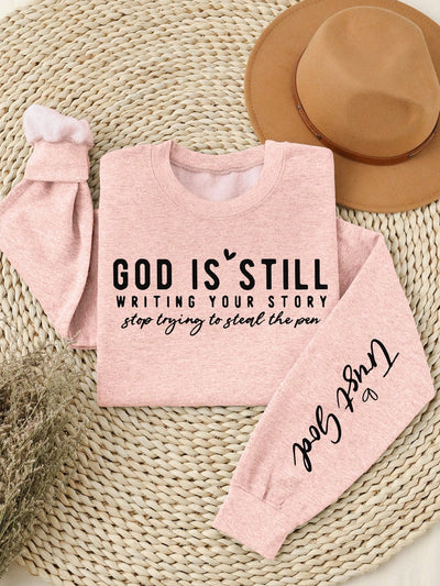 Divine Vibes Only: God Print Slogan Casual Sweatshirt