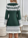 Retro-Inspired Clasic V-Neck Contrast Color Jacquard Sweater Dress