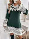 Retro-Inspired Clasic V-Neck Contrast Color Jacquard Sweater Dress