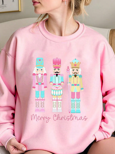 Festive Nutcracker Sweatshirt: Cozy Round Neck Christmas Apparel for Women