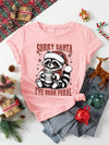 Festive Fun Women's Raccoon Print Christmas T-Shirt - Short Sleeve Casual Top