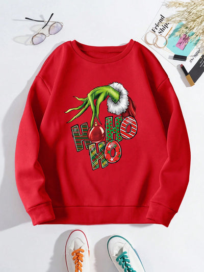 Merry Christmas Round Neck Sweatshirt for Women - Cozy Casual Style for Autumn/Winter