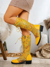 Chic Yellow Floral Embroidery Knee-High Boots for All Seasons