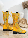 Chic Yellow Floral Embroidery Knee-High Boots for All Seasons