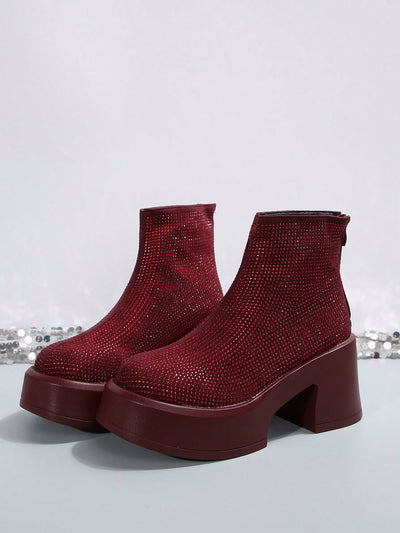 Chic Crystal-Embellished Waterproof Chelsea Boots – Perfect High Heels for Any Occasion