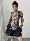 Chic Leopard Print Long Sleeve Mini Dress with Cinched Waist - Perfect for Autumn & Winter Layering