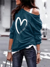 Cozy Chic: Women's Stylish Oversized Heart Print Casual Sweatshirt