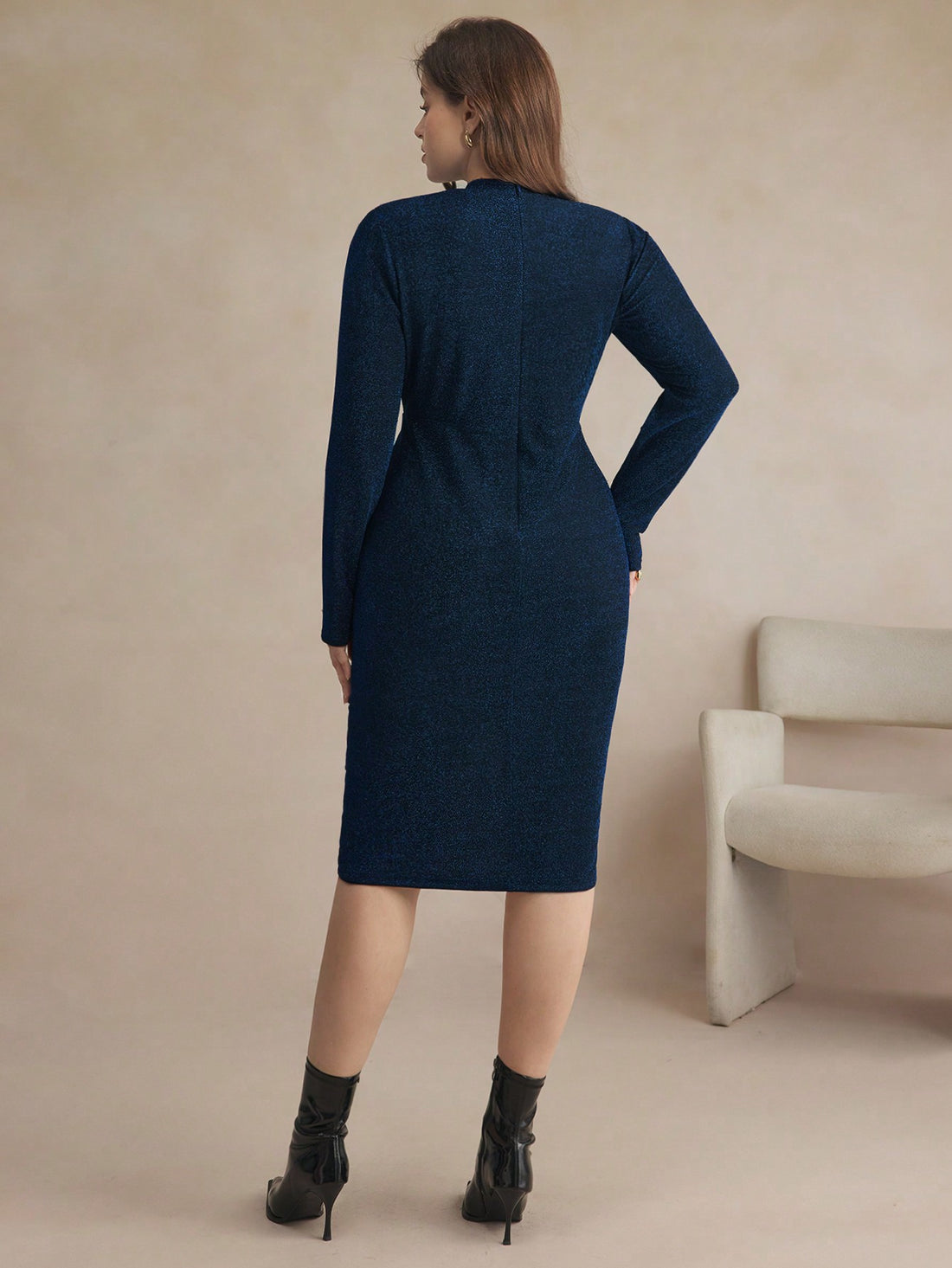 Step into the spotlight with this Elegant Slim Fit Metallic Thread Knitted Office Dress! Designed to hug your silhouette, its shimmering metallic threads add just the right amount of sparkle to brighten your workday. Perfect for making a chic, confident statement at the office while keeping comfort in check. Who says professional can’t be playful?