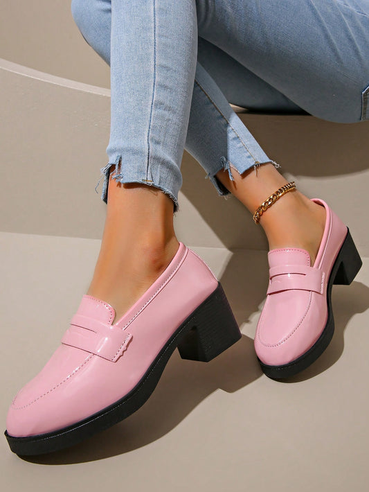 Chic Pink Bowknot High Heel Loafers - British Style Mary Jane Flats for Elegant Lolita Looks