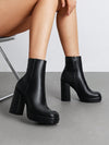 Retro Chic Platform Ankle Boots with Chunky High Heels and Side Zipper