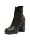 Retro Chic Platform Ankle Boots with Chunky High Heels and Side Zipper