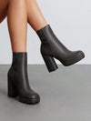 Retro Chic Platform Ankle Boots with Chunky High Heels and Side Zipper