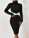 Chic Twist-Front Turtleneck Sweater Dress with Raglan Sleeves