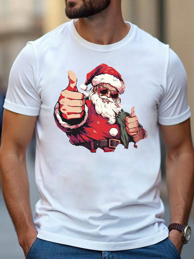 Festive Fun: Men's Christmas Cartoon Football Santa Graphic T-Shirt