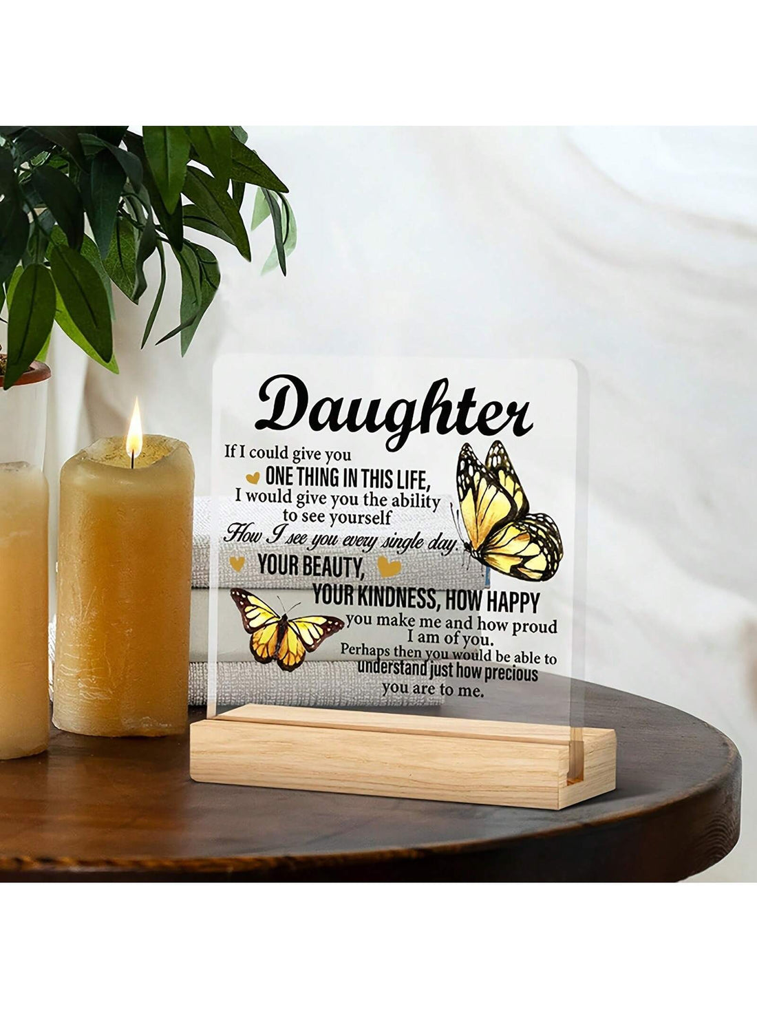 Show your love for your daughter with this heartfelt acrylic desk decoration. Perfect for special occasions, it's a meaningful gift that will bring joy to her every time she sees it. Give her a reminder of your love and support with this unique and quirky desk decoration.