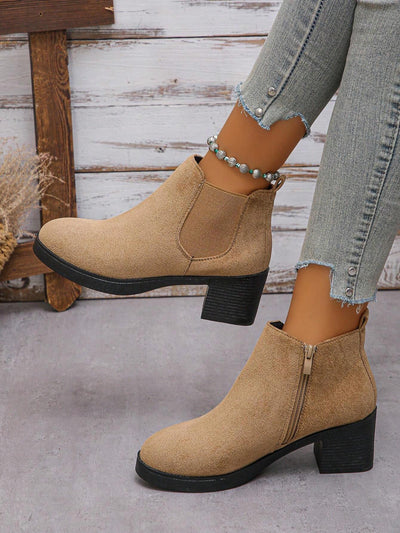 Stylish and Comfortable Women's Flower Embroidery Ankle Boots: Slip-On Chelsea Boots with Comfy Stretch and Round Toe Design