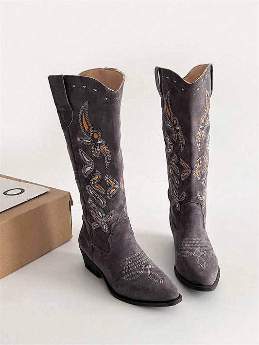 Chic Vintage Embroidered Western Block Heel Boots for Effortless Style