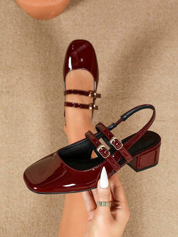 patent slingback Mary Jane pumps image 2 showing visible heel, toe, strap, color, and material details