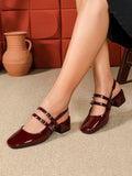 patent slingback Mary Jane pumps image 4 showing visible heel, toe, strap, color, and material details