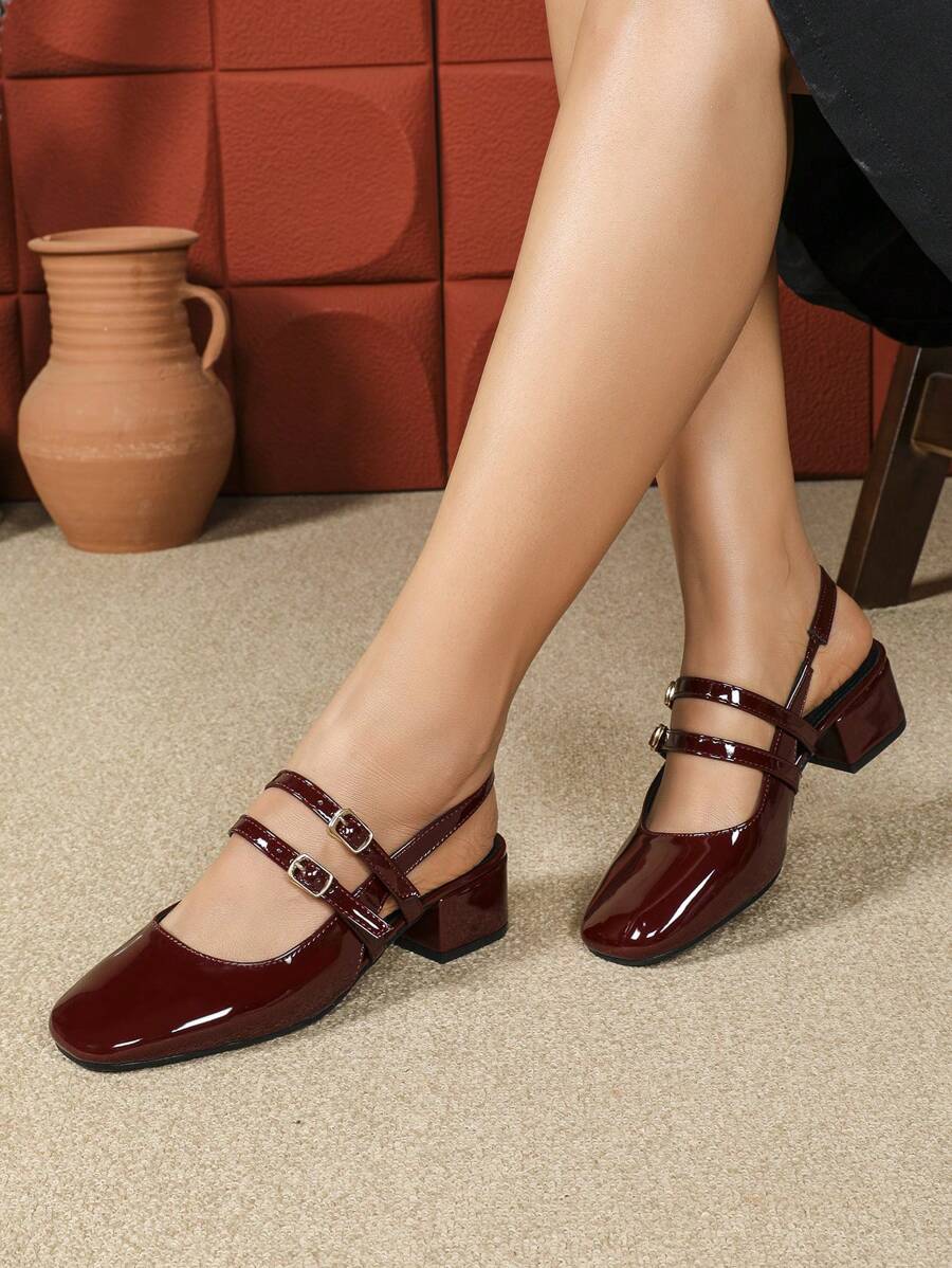 patent slingback Mary Jane pumps image 4 showing visible heel, toe, strap, color, and material details