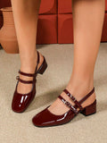 patent slingback Mary Jane pumps image 3 showing visible heel, toe, strap, color, and material details