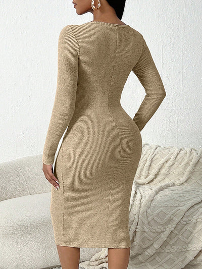 Chic & Comfy: Women's Casual Long Sleeve Mid-Length Dress for Autumn