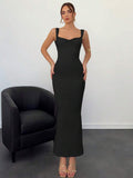 Black cowl neck maxi dress side view