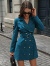 Chic Commuter Mini Dress: Stylish Ruffled Lapel with Cinched Waist