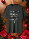 Casual Cool: Men's Summer Slogan & Christmas Tree Graphic Short Sleeve T-Shirt