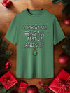 Casual Cool: Men's Summer Slogan & Christmas Tree Graphic Short Sleeve T-Shirt