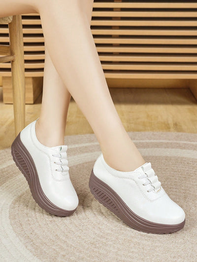 Women's Thick Sole Casual Fashion Sneakers, Comfortable Rocking Sole Slip-On Wedge Shoes, Lightweight Versatile Anti-Slip Wear-Resistant Flats, Spring/Autumn