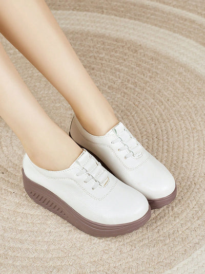 Women's Thick Sole Casual Fashion Sneakers, Comfortable Rocking Sole Slip-On Wedge Shoes, Lightweight Versatile Anti-Slip Wear-Resistant Flats, Spring/Autumn