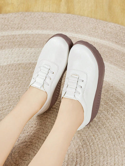 Women's Thick Sole Casual Fashion Sneakers, Comfortable Rocking Sole Slip-On Wedge Shoes, Lightweight Versatile Anti-Slip Wear-Resistant Flats, Spring/Autumn