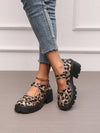 Women's Stylish Chunky Heel Mary Jane Flats - Printed Slip-Ons with Thick Sole