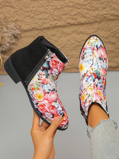 Chic Khaki & Floral Print Chelsea Boots - Stylish Comfort for Autumn & Winter