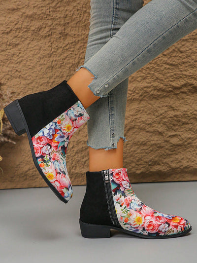 Chic Khaki & Floral Print Chelsea Boots - Stylish Comfort for Autumn & Winter