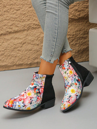 Chic Khaki & Floral Print Chelsea Boots - Stylish Comfort for Autumn & Winter