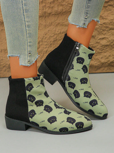 Chic Khaki & Floral Print Chelsea Boots - Stylish Comfort for Autumn & Winter