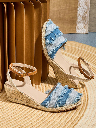 Tassel Detail Rope Sole Peep-Toe Wedge Sandals - Comfort Meets Style