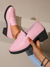 Chic Pink Leather Glitter Fringe Loafers with Chunky Platform Heels