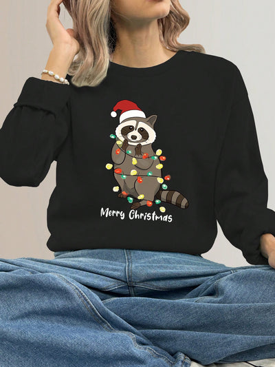 Cozy Christmas Vibes: Graphic Print Crew Neck Sweatshirt