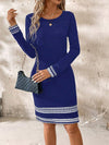 Elegant Contrast Color Geometric Print Long Sleeve Fitted Dress for Spring & Autumn