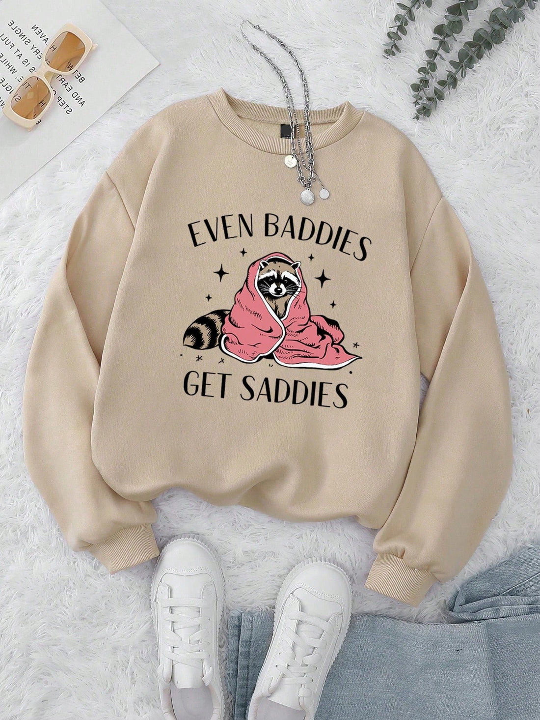 Enhance your autumn and winter wardrobe with our Cozy Raccoon Print Crew Neck Sweatshirt. Made from high-quality materials, this versatile sweatshirt will keep you warm and comfortable while showcasing a fun and trendy raccoon print. Perfect for everyday wear and adding a touch of whimsy to your style.