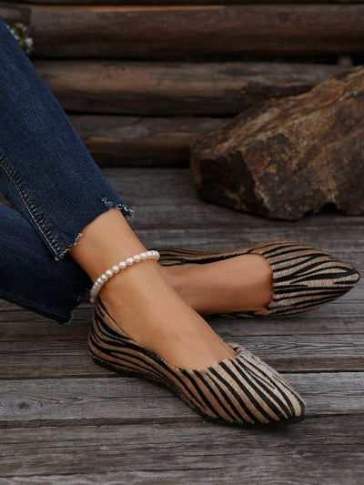 Chic Striped Pointed Toe Suede Slip-On Flats for Fall/Winter