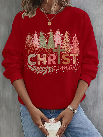 Cozy Christmas Cheer: Women's Trendy Tree Print Sweatshirt