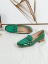 Chic Light Green Patent Leather Chunky Heels with Canvas Checkered Patchwork - Elevate Your Style!