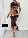 Chic Summer Elegance: Tie-Dye Pleated Dress with Stand Collar